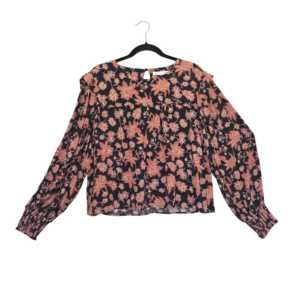 Rebecca Minkoff Womens Floral Boho Peasant Top Large Ruffle Hippie Festival Puff